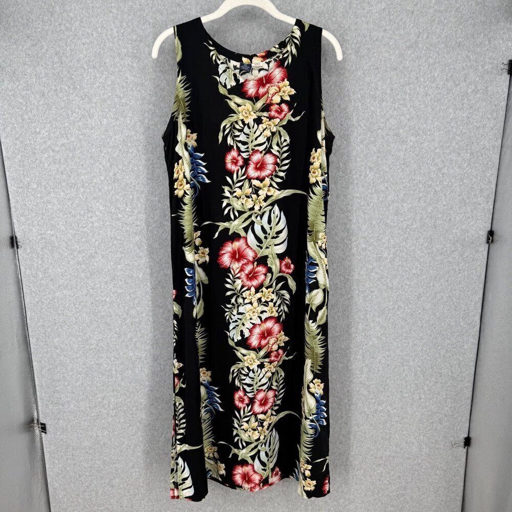 Hibiscus Collection Hawaii Womens VTG Maxi Midi Floral Dress Size S Black Dark
